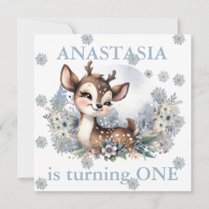 Invitation Girls Cute Deer Forest Hiver Thème Anniversaire Bl