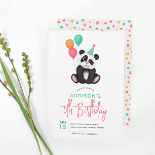 Invitation Girls Cute Panda Bear 5e fête d'anniversaire