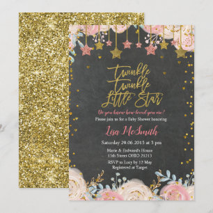 Invitation Girls Gold Twinkle Little Star Baby shower