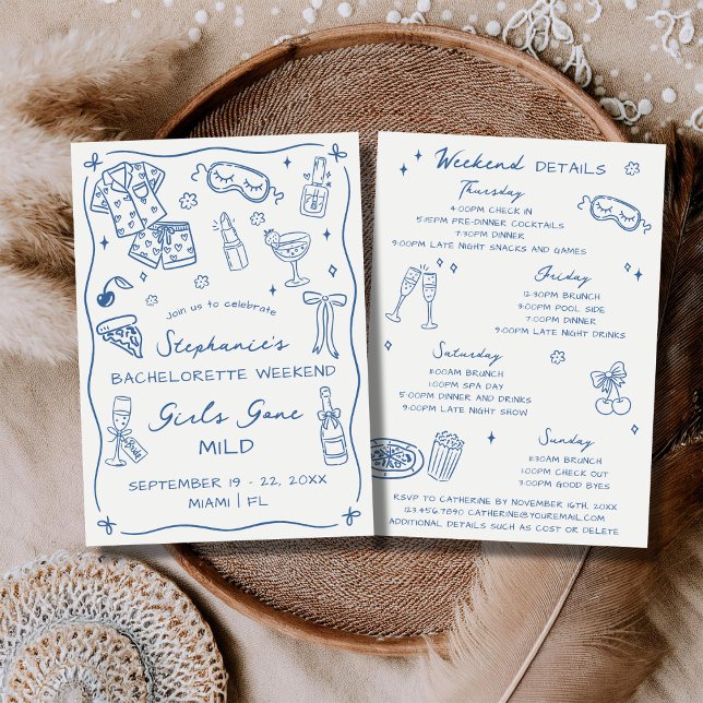 Invitation Girls Gone Mild Bachelorette Party Itinerary Blue (Créateur téléchargé)