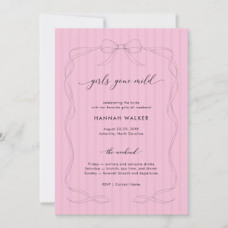 Invitation Girls Gone Mild Bow Stripe Bachelorette Weekend