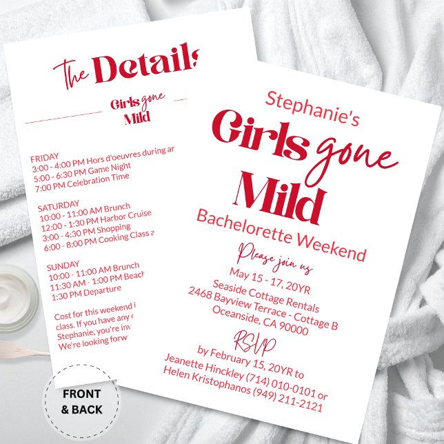 Invitation Girls Gone Mild Classic Bachelorette Beach Weekend (Customized Elegant Calligraphy Girls Gone Mild White Bachelorette Beach Weekend Itinerary Invitation)