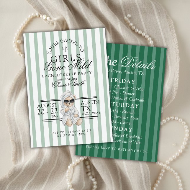 Invitation Girls Gone Mild Spa Bear Bachelorette Itinerary (Not every bachelorette party needs to be wild—and that’s exactly the vibe of Girls Gone Mild!)