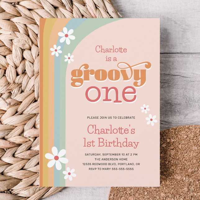Invitation Girl's Groovy One Retro Daisies 1st Birthday (Créateur téléchargé)