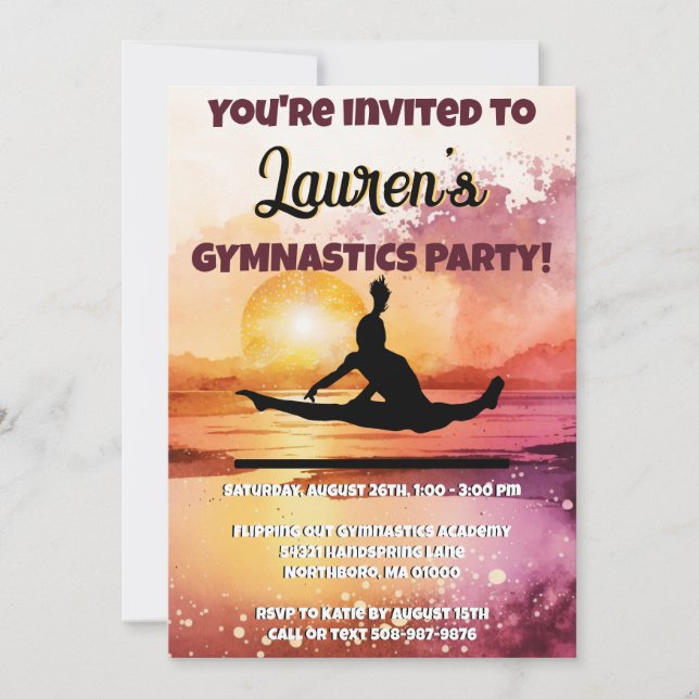Invitation Girls Gymnastique Sunset Beach Anniversaire (Devant)