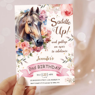 Invitation Girls Horse 2e Anniversaire Femme de Cheval Saddle