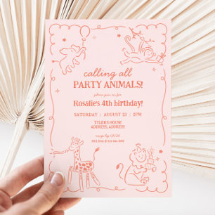 Invitation Girls Jungle Zoo Safari Animaux Anniversaire