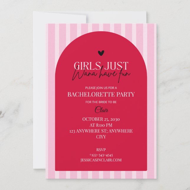 Invitation Girls Just Wanna Have Fun Pink Bachelorette Party (Devant)