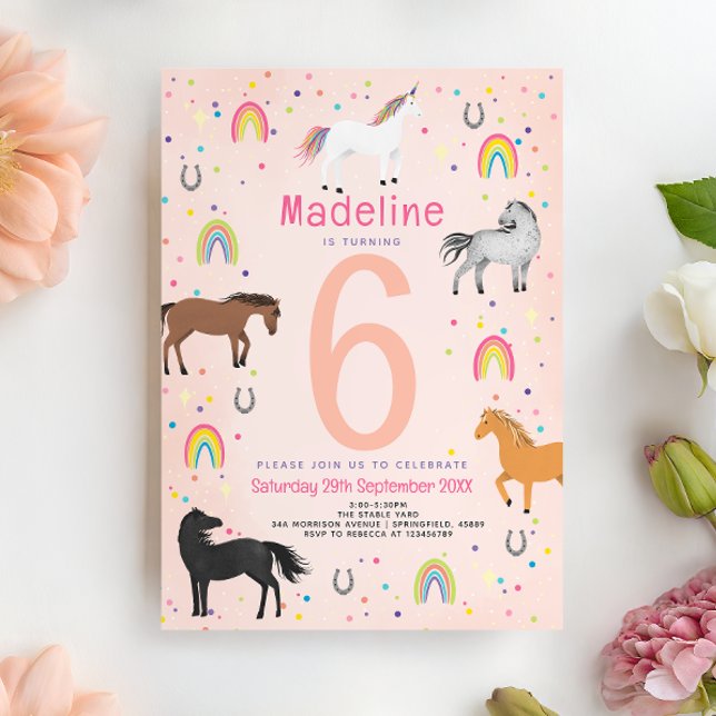 Invitation Girls Magical Cute Pastel Pink Unicorn Birthday (Créateur téléchargé)