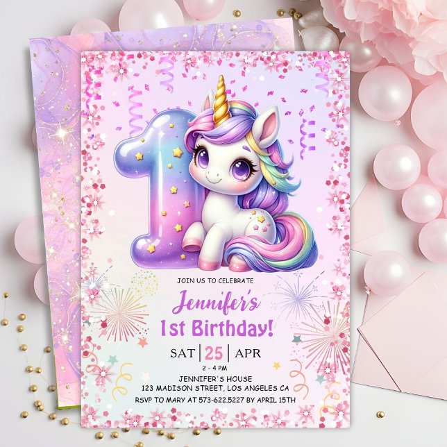 Invitation Girls Magical Unicorn 1ère fête d'anniversaire (Créateur téléchargé)