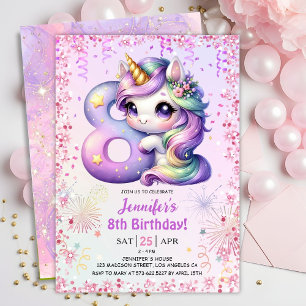 Invitation Girls Magical Unicorn 8e fête d'anniversaire