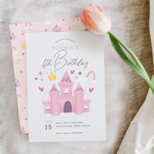 Invitation Girls mignonne rose Princess Palace 6e anniversair