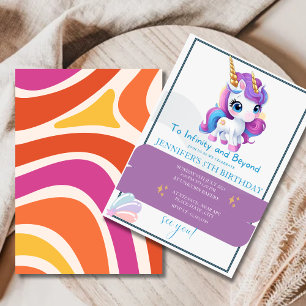 Invitation Girls mignonne violet Unicorn Enfants 5e anniversa
