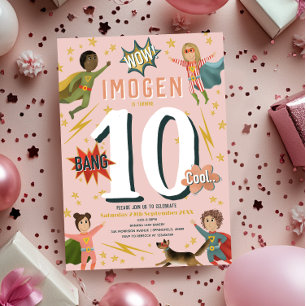 Invitation Girls Modern Action Superhero Anniversaire de enfa