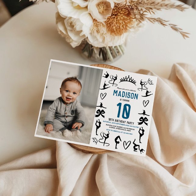 Invitation Girls Modern Black Gymnastics Kids 10th Birthday (Girls Modern Black Gymnastics Kids 10th Birthday Invitation
)