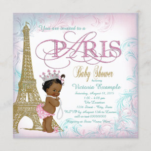 Invitation Girls Paris Baby shower Rose or perles Turquoises
