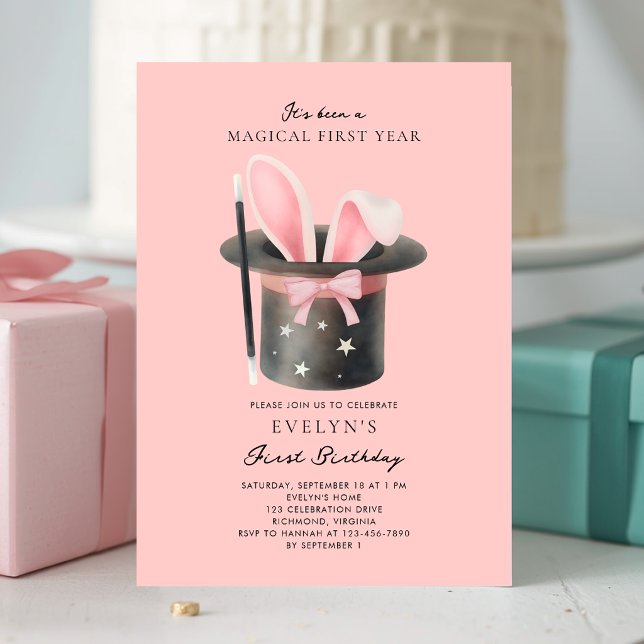 Invitation Girls Pink Bow Magical 1st Birthday (Créateur téléchargé)