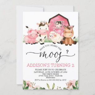 Invitation Girls Pink Farm Avez-Vous Entendu L'Anniversaire D