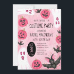 Invitation Girl's Pink Ghost Bat Costume Halloween Birthday<br><div class="desc">This cute and spooky girl's birthday party invitation is perfect for the Halloween season. It features hand-drawn watercolor illustrations including; ghosts, bats, and pumpkin jack o'lanterns on top of faux printed sparkly gold glitter confetti and a pink abstract background. The color scheme includes blush pink, girly pink, black, and white....</div>