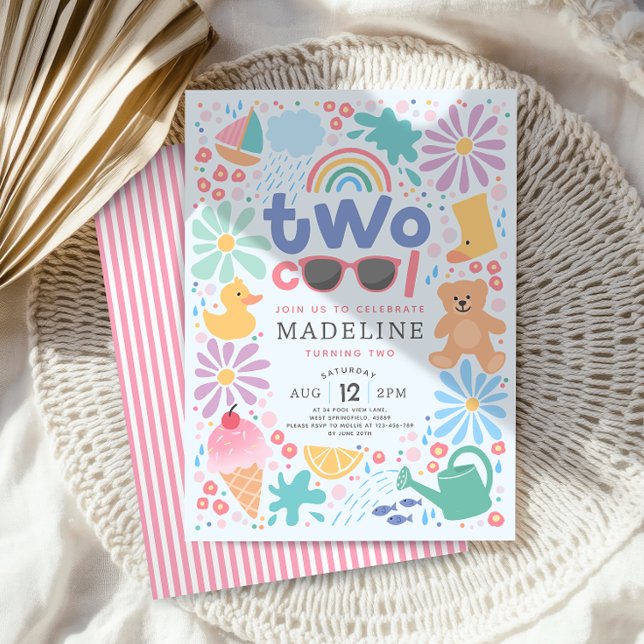 Invitation Girls Pink Two Cool Summer Splash Second Birthday (Créateur téléchargé)