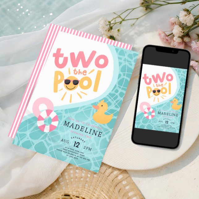 Invitation Girls Pink Two The Pool Summer Splash 2nd Birthday (Créateur téléchargé)