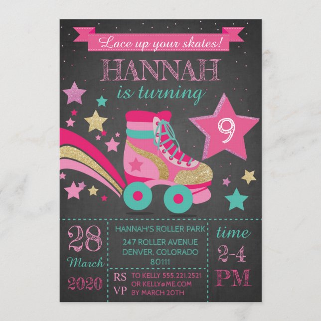 Invitation Girls Roller Skating Birthday Party (Devant)
