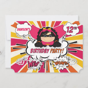 Invitation Girls Superhero Pink Comic 12th Birthday Party Inv