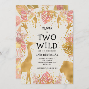 Invitation Girls Two Wild 2e Anniversaire Pink Ecru Safari