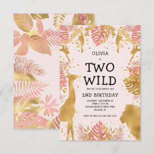 Invitation Girls Two Wild 2e Anniversaire Pink Jungle Safari