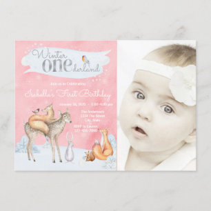 Invitation Girls Woodland Winter ONE derland Photo Anniversai