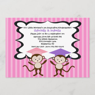 Invitation Girlss jumeau Monkeying autour l'invitation
