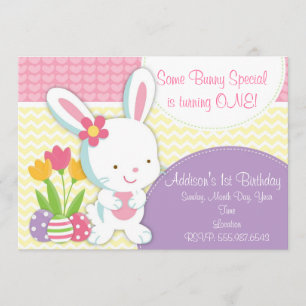 Invitation Girly adorable d'anniversaire de lapin