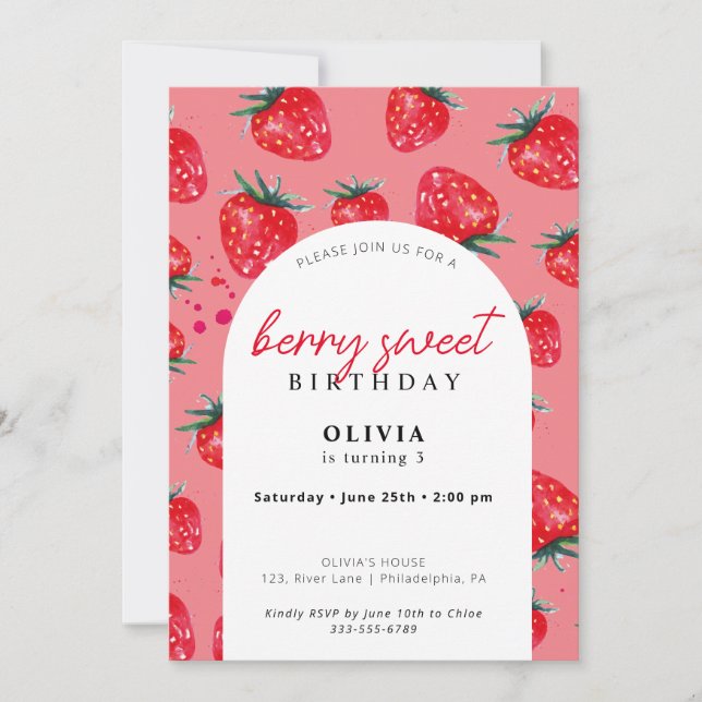 Invitation Girly Berry Sweet Anniversaire Printemps Été Invit (Devant)