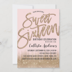 Invitation Girly Blush Gold Parties scintillant Typographie S