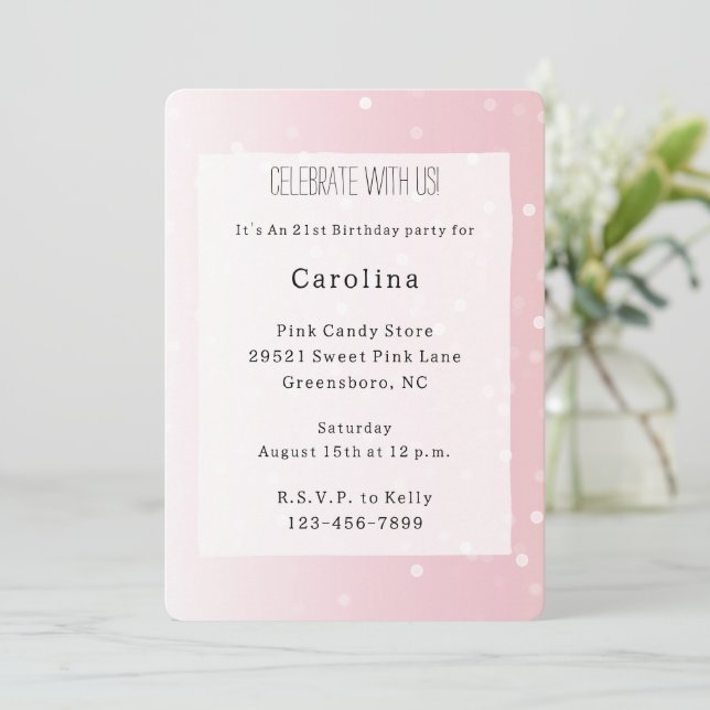 Invitation Girly Blush Pink White Dots Birthday (Debout devant)