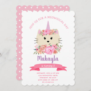 Invitation Girly Cat Unicorn Caticorn Meowgical 1er anniversa