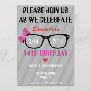 Invitation Girly d'anniversaire en verre et de