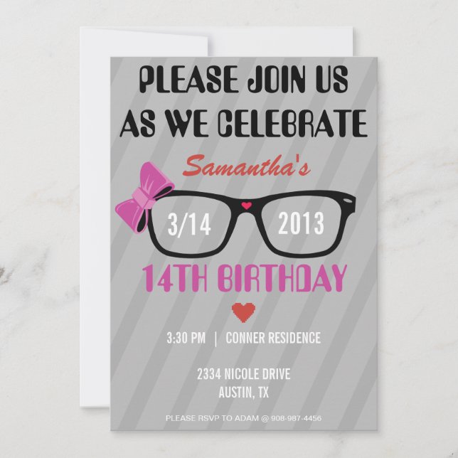 Invitation Girly d'anniversaire en verre et de (Devant)