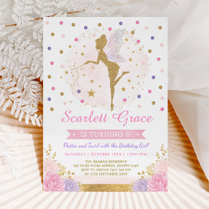 Invitation Girly Fairy Blush Pink Floral Floral Birthday