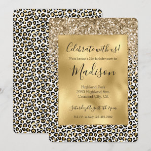 Invitation Girly Glam Gold Empreinte de léopard Parties scint