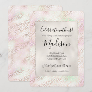 Invitation Girly Glam Or Rose Menthe Ombre Imprimé Léopard