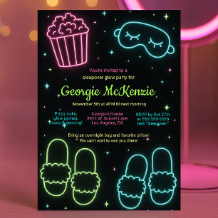 INVITATION GIRLY GLOW SLEEPOVER NEON PAJAMA PARTY