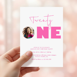 Invitation Girly Hot Pink Bold Typographie 21e fête d'anniver
