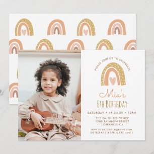 Invitation Girly Pastel Arc en Ciel 6e anniversaire Invitatio