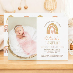Invitation Girly Pastel Rainbow 1er Anniversaire Photo Invita