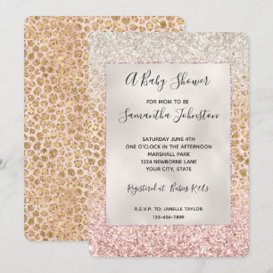 Invitation Girly Peach Gold Empreinte de léopard Parties scin