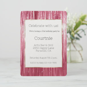 Invitation Girly Pink Tinsel Stripes 21e anniversaire