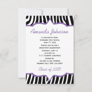 Invitation Girly Purple et Zebra Print Graduation Party