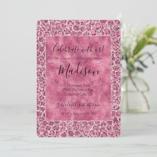 Invitation Girly Rose Pailleté Glamour Imprimé Léopard   (Debout devant)