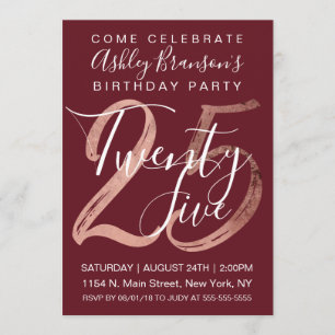 Invitation Girly Simple Burgundy Rose Gold Foil 25e anniversa
